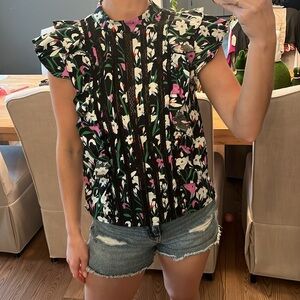 Veronica Beard Black Floral Top